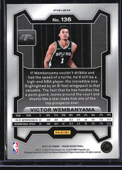 2023-24 Panini Prizm - Rookie Silver Prizm #136 Victor Wembanyama (RC)