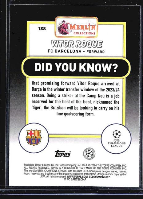 2023-24 Topps Merlin UEFA Club Competitions - #138 Vitor Roque (RC)