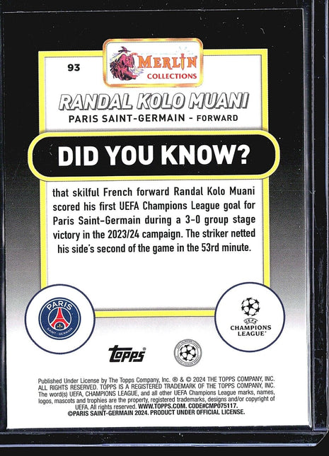 2023-24 Topps Merlin UEFA Club Competitions - #93 Randal Kolo Muani Aqua Shimmer