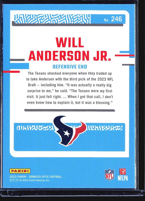 2023 Panini Donruss Optic - Rated Rookie #246 Will Anderson (RC)