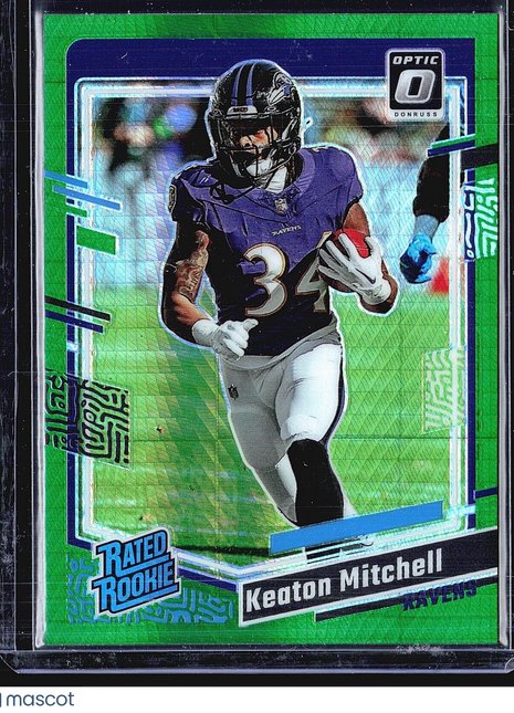2023 Panini Donruss Optic - Rated Rookie #207 Keaton Mitchell (RC) Green Hyper