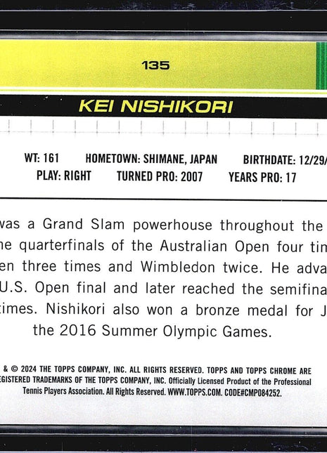 2024 Topps Chrome Tennis Sapphire Green Kei Nishikori #135 /125