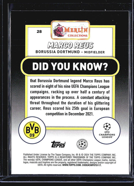 2023-24 Topps Merlin Marco Reus #28 Aqua Shimmer