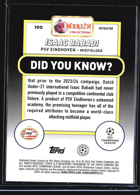 2023-24 Topps Merlin Refractor Isaac Babadi #100