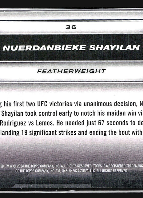 2024 Topps UFC Knockout Nuerdanbieke Shayilan Bronze Rc /250 #36