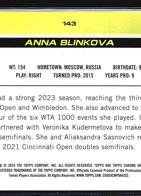 2024 Topps Chrome Tennis Sapphire Anna Blinkova #143