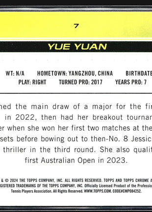 2024 Topps Chrome Tennis Sapphire Yue Yuan #7