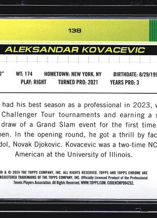 2024 Topps Chrome Tennis Sapphire Green Aleksandar Kovacevic #138 /99