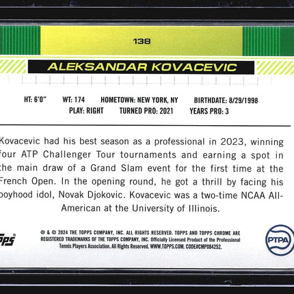 2024 Topps Chrome Tennis Sapphire Green Aleksandar Kovacevic #138 /99