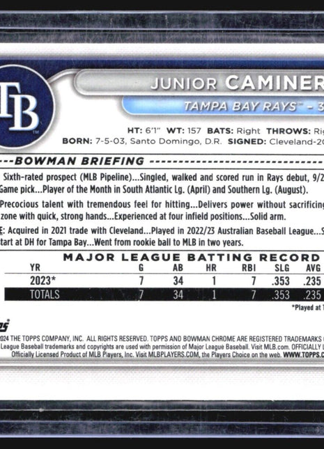 2024 Bowman Chrome Mojo - #20 Junior Caminero (RC)