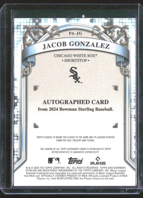 2024 Bowman Sterling Purple Refractor Auto Jacob Gonzalez #PA-CE /120
