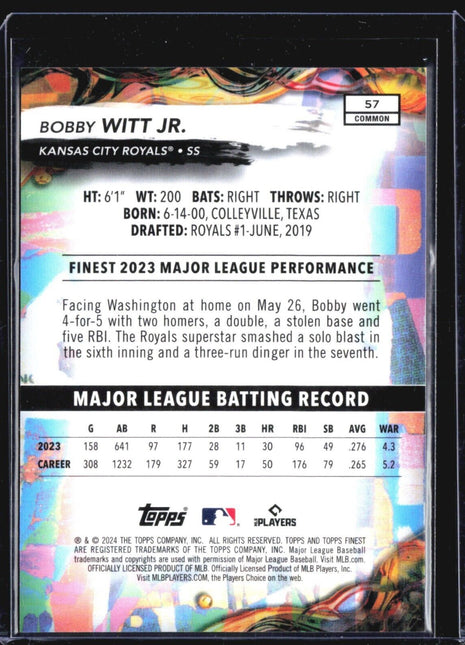 2024 Topps Finest - Common #57 Bobby Witt Jr. Blue Refractor /99