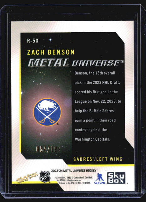 2023-24 Upper Deck Metal Universe Zach Benson Purple /199 Rc