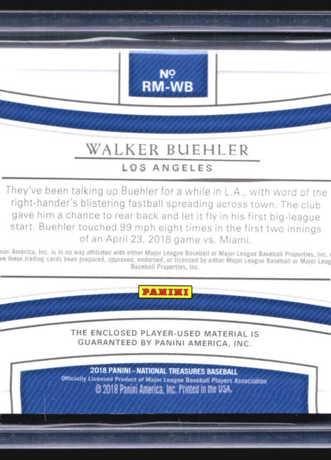 2018 Panini National Treasures Rc Patch Holo Silver #RM-WB Walker Buehler /25
