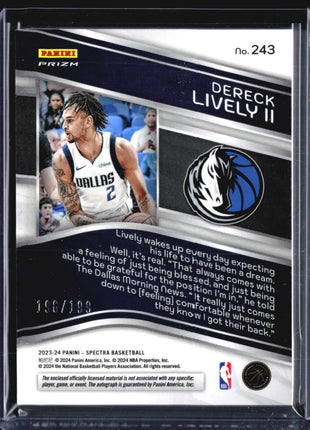 2023-24 Panini Spectra Dereck Lively #243 Rc Patch Auto /199