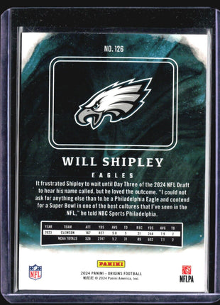 2024 Panini Origins Will Shipley #126 Rc Red /149