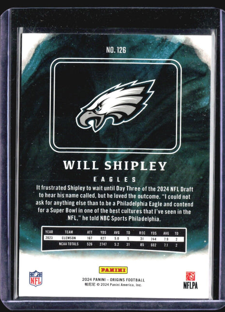 2024 Panini Origins Will Shipley #126 Rc Red /149