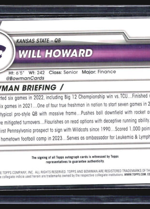 2023 Bowman Chrome U Will Howard #93 1st Gold Refractor Auto /50