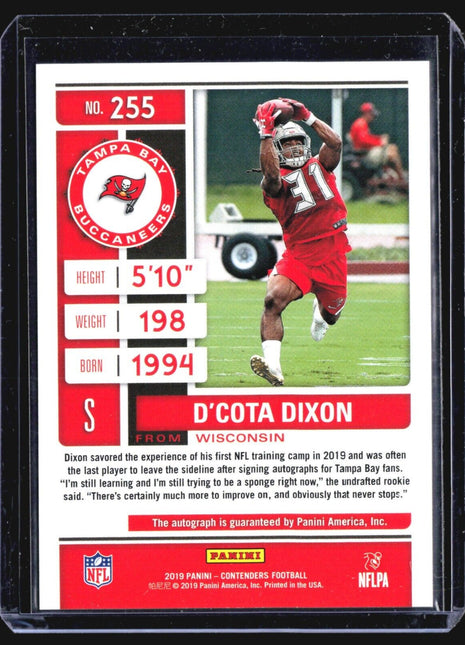 2019 Panini Contenders - Rookie Ticket #255 D'Cota Dixon Rc Auto