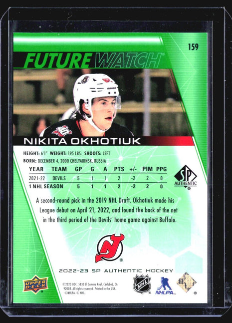 2022-23 SP Authentic - Future Watch Limited Green #159 Nikita Okhotyuk /199 (RC)