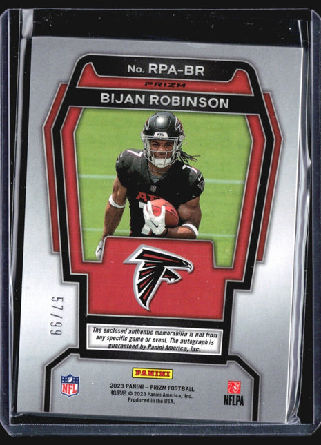 2023 Panini Prizm Bijan Robinson #RPA-BR Rc Patch Auto silver /99