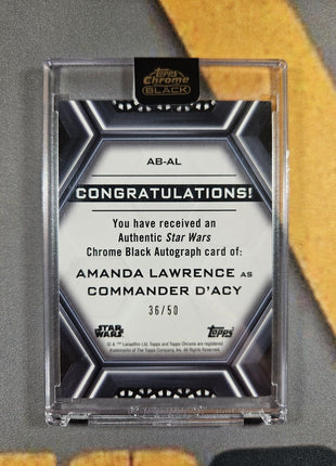 2023 Topps Chrome Black Star Wars Amanda Lawrence Comander D'Acy Gold Auto /50