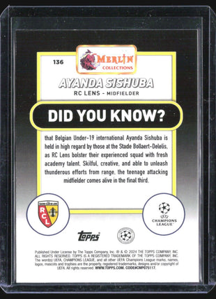 2023-24 Topps Merlin Ayanda Sishuba #136 rc Pink Refractor /275