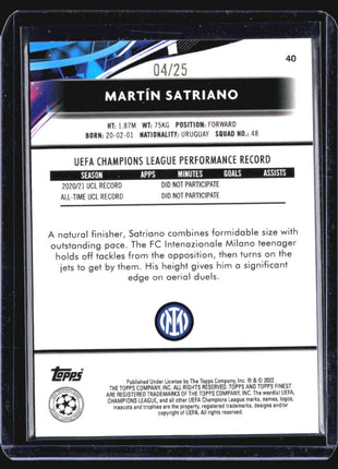 2021-22 Topps Finest Martin Satriano #40 Orange Refractor Rc /25