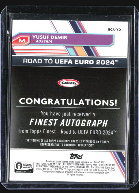 2023 Topps Finest Road to UEFA Euro 2024 - Autographs #BCA-YD Yusuf Demir Auto