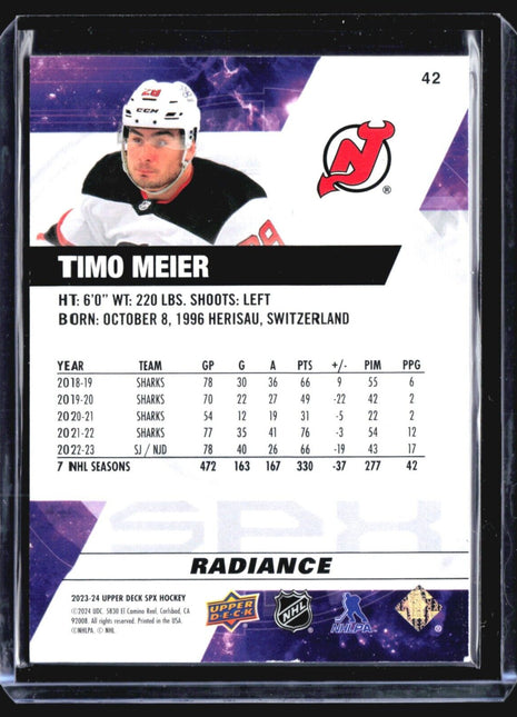 2023-24 Upper Deck Spx Timo Meier #42 Radiance /100