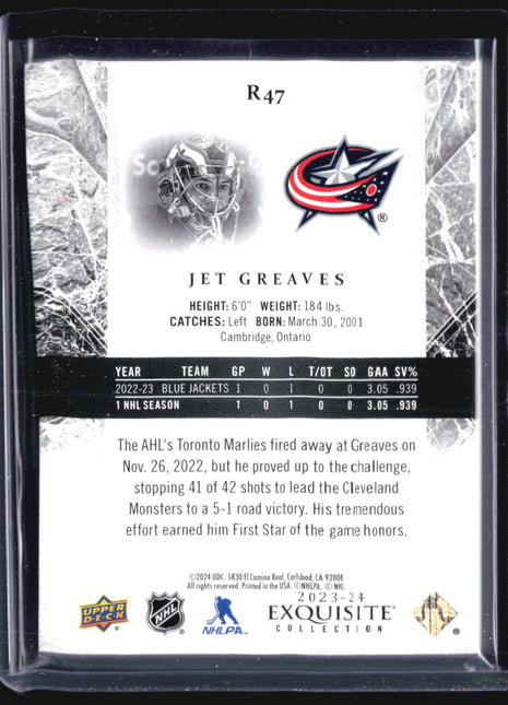 2023-24 Upper Deck Ice - Exquisite Collection Rookies #R47 Jet Greaves /499 (RC)