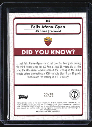 2021-22 Topps Merlin Felix Afena-Gyan #116 Orange Refractor /25 Rc