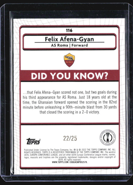 2021-22 Topps Merlin Felix Afena-Gyan #116 Orange Refractor /25 Rc