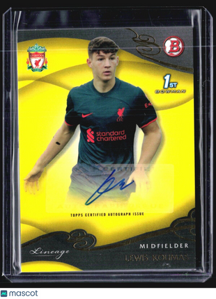 2022-23 Topps Liverpool Lineage Lewis Koumas #04 1st yellow Auto /75