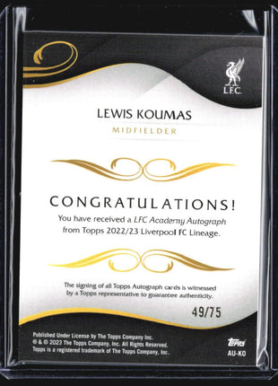 2022-23 Topps Liverpool Lineage Lewis Koumas #04 1st yellow Auto /75