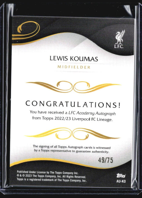 2022-23 Topps Liverpool Lineage Lewis Koumas #04 1st yellow Auto /75