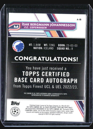 2022-23 Topps Finest Isak Bergmann #A-IB Rc Auto