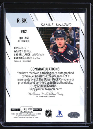 2023-24 O-Pee-Chee Samuel Knazko #R-SK Rc Auto