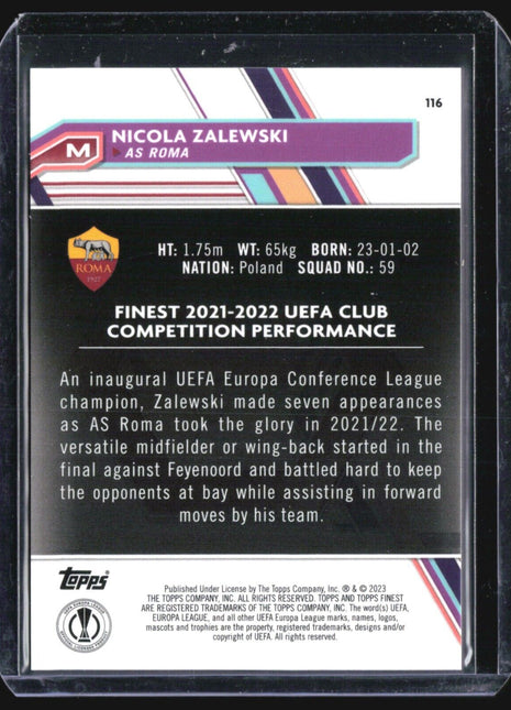 2022-23 Topps Finest Nicola Zalewski #116 Gold Refractor /50