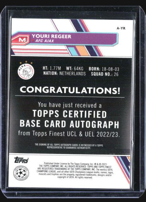 2022-23 Topps FInest Youri Regeer #A-YR Rc Refractor Auto