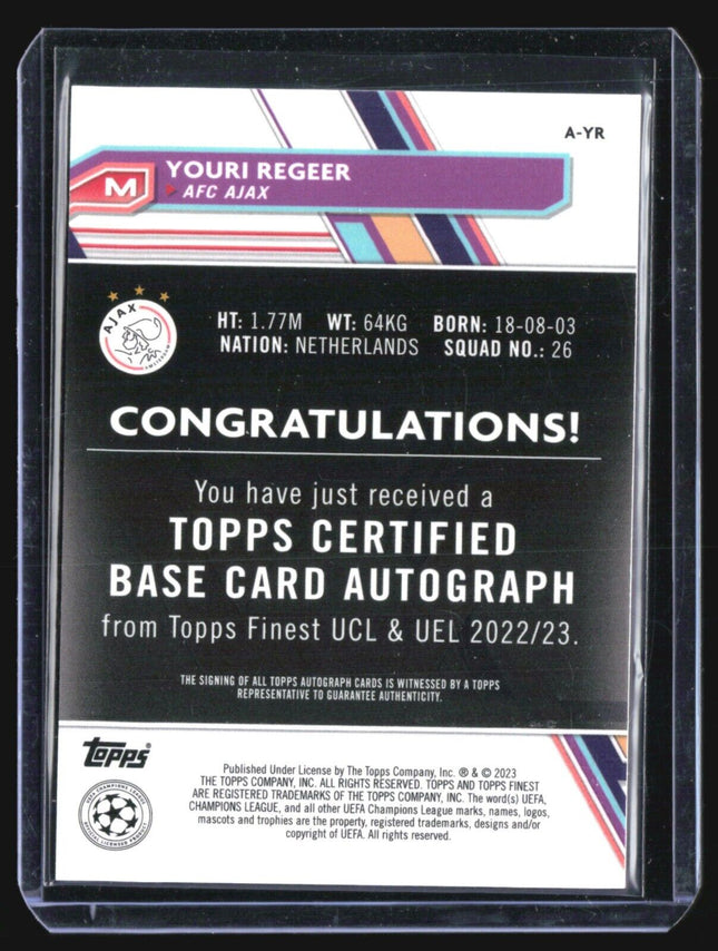 2022-23 Topps FInest Youri Regeer #A-YR Rc Refractor Auto