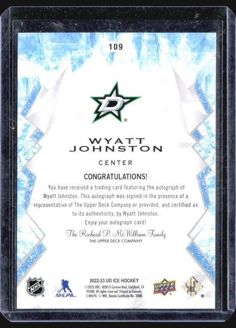 2022-23 Upper Deck Ice Rookie White Snowflake Auto #109 Wyatt Johnston