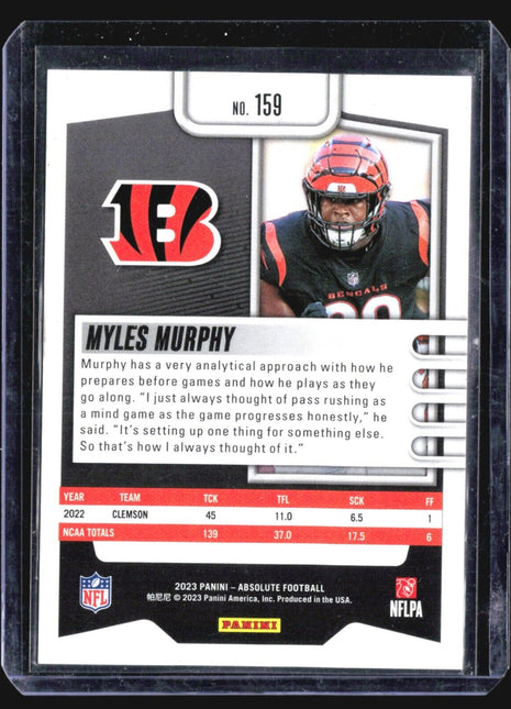 2023 Panini Absolute - Rookies #159 Myles Murphy (RC) Orange /299