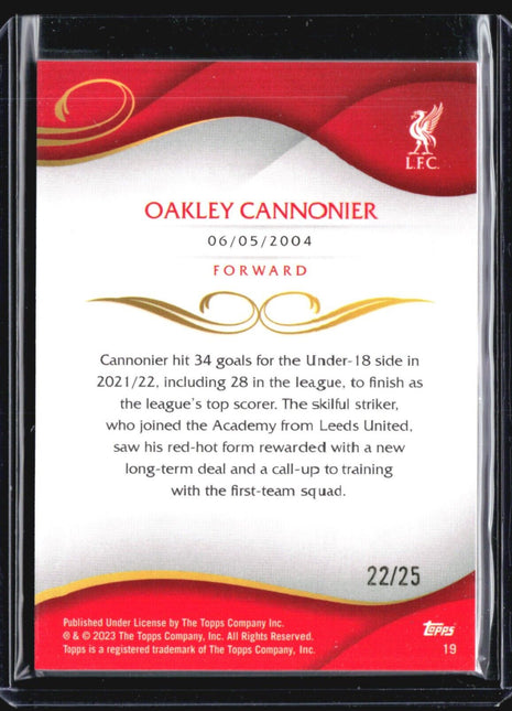 2022-23 Topps Liverpool Lineage Bowman #19 Oakley Cannonier 1st Orange /25