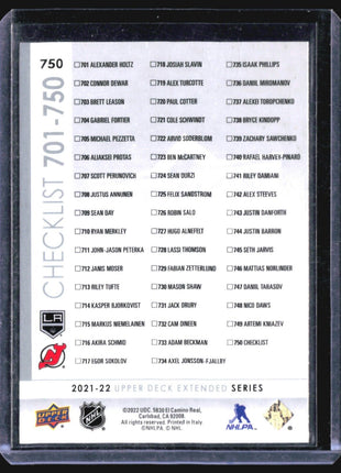 2021-22 UD Extended Young Guns Checklist #750 Alexander Holtz Alex Turcotte RC