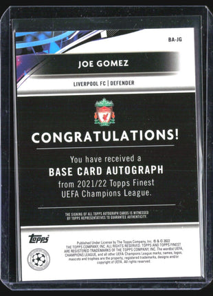 2021-22 Topps Finest Joe Gomez #BA-JG Auto