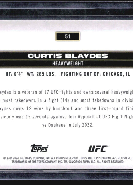 2024 Topps Chrome UFC - #51 Curtis Blaydes Blue Refractor /150