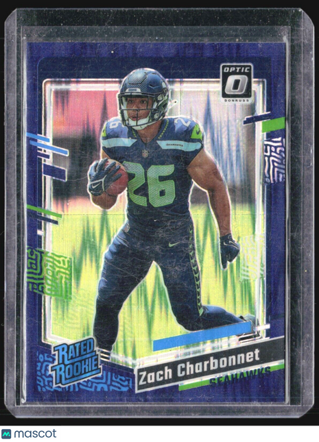 2023 Donruss Optic Zach Charbonnet #294 Rated Rookie Purple Shock