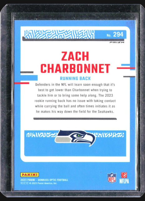 2023 Donruss Optic Zach Charbonnet #294 Rated Rookie Purple Shock