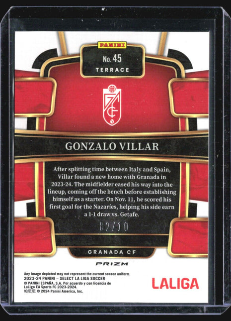 2023-24 Panini Select La Liga - Terrace #45 Gonzalo Villar Gold Prizm /10